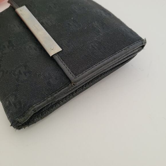 GUCCI GG Logo Plate Canvas Leather Card Bil Wallet Medium Monogram Bifold Black - Picture 13 of 14